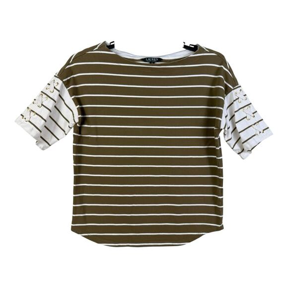 Lauren Ralph Lauren Women's Kalenka Cotton Striped Pullover Top Brown Medium - Picture 1 of 13